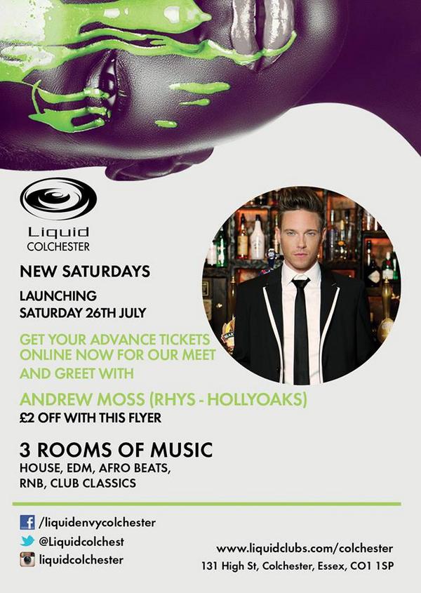 LiquidColchest's tweet photo. Get on tonight's gustlist and party with @AndyMoss Rhys from #hollyoaks
Simply tweet us your names
#AndyMoss #Essex http://t.co/LFsdZh4Ct3