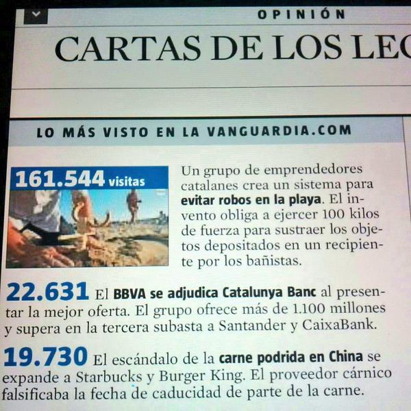 SecurBeach's tweet photo. LO MAS VISITADO EN @LaVanguardia MAS DE 161.000 VISITAS @SecurBeach http://t.co/Ju0WSTcuZ0