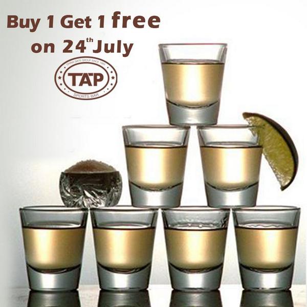 TAPtheSportsBar's tweet photo. TAP is celebrating 'National Tequila Day' 
Buy One​ ​Tequila and get another absolutely FREE! Offer valid on
24july. http://t.co/LQbdAxtbnB