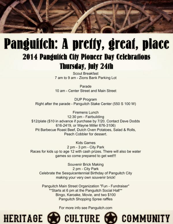 VisitPanguitch's tweet photo. Tomorrow's activity schedule for Pioneer Day http://t.co/zsgLn39eM7