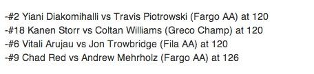 How stacked are 120 and 126 at #Fargo2014? So stacked that these guys should end up facing each other TODAY.