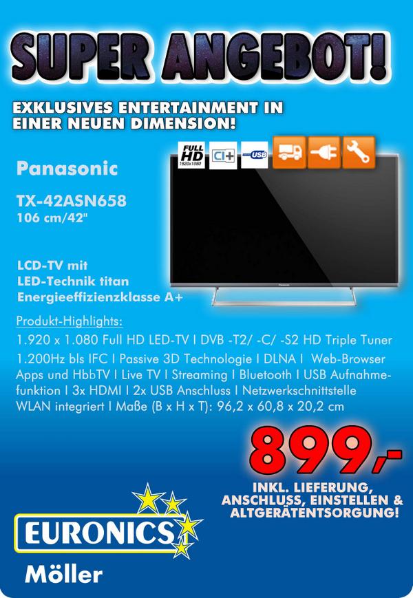radio_moeller's tweet photo. Den Panasonic TX-42ASN658 bekommst du bei uns für 899,-€ inkl. Lieferung, Anschluss, Einstellung &amp; Altgerätentsorgung http://t.co/ZducrEVLwX