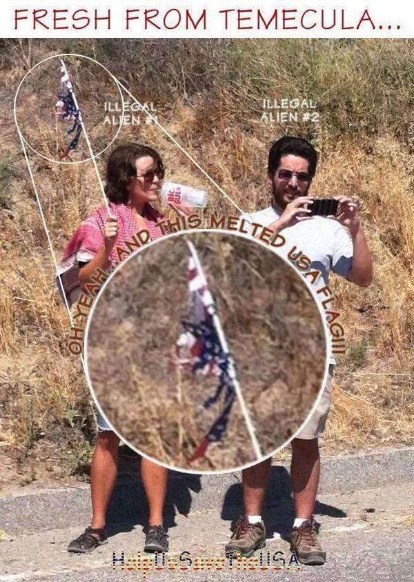 sabakerhs's tweet photo. Illegal Aliens Burning Flag in Murriueta. Potus a fn joke. This really pi@@es me off. I'm getting my hamner btg on wd http://t.co/zhtYOHgEd0