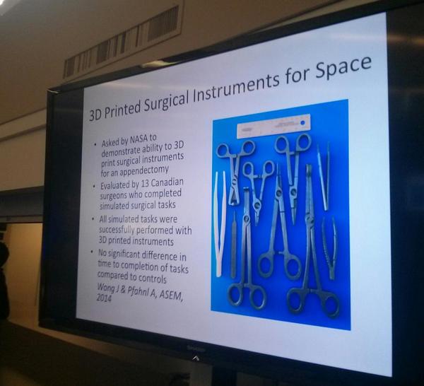 Mapelen's tweet photo. How to deal with sugery in space? Print what you need directly there and get trained on the spot (like Matrix) #gsp14 http://t.co/mzxWkj2WIo