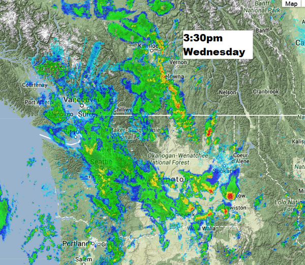 WeslaWeather's tweet photo. Severe thunderstorm watch now UPGRADED to warning for the #Okanagan Valley... here's a look at the current radar http://t.co/NYPkmOnXhB
