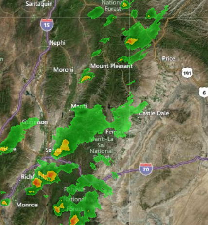 DanPopeWeather's tweet photo. #Thunderstorms rocking Richfield &amp; parts of Central, Eastern &amp; Southern Utah. Gusty #winds, some heavy #rain. #utwx http://t.co/ENJgpqnbwJ