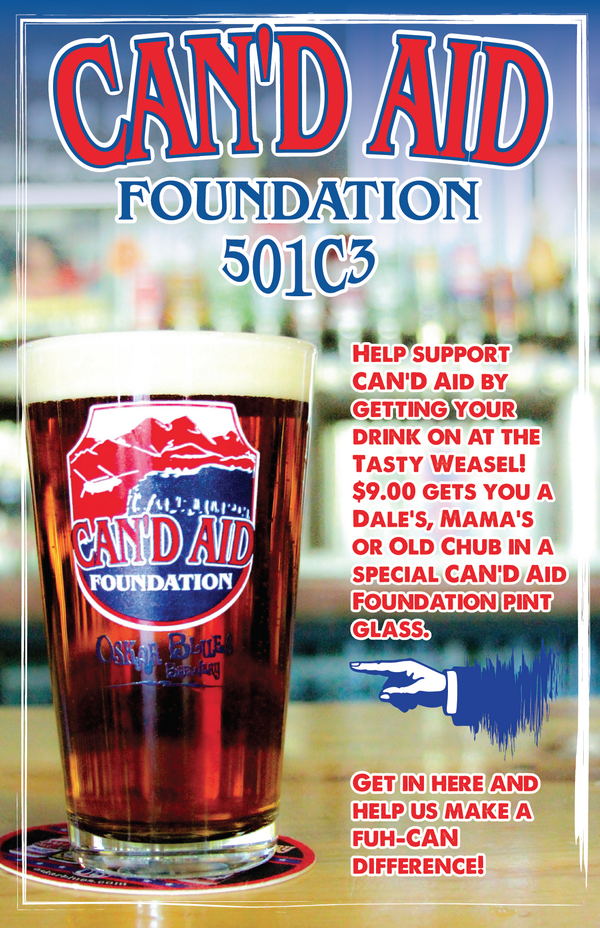 OBTastyWeasel's tweet photo. Stop into the Weasel and get your CAN'D Aid pint with any signature beer for $9.00! http://t.co/SQ4N0w0JIN