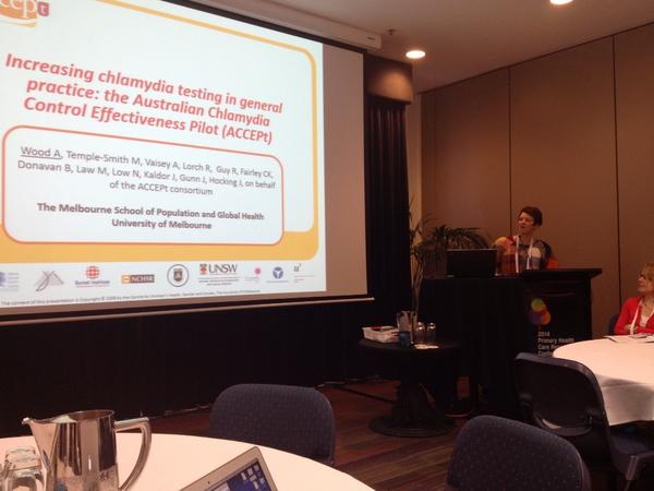 Anna Wood presents ACCEPt Australian chlamydia screening pilot which shows increase in screening rates  #2014PHCconf