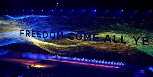 Great work from <a href="/ISODESIGN/">ISO</a> on the visuals for #Glasgow2014 last night! GFX on Europe's biggest LED screen, awesome!