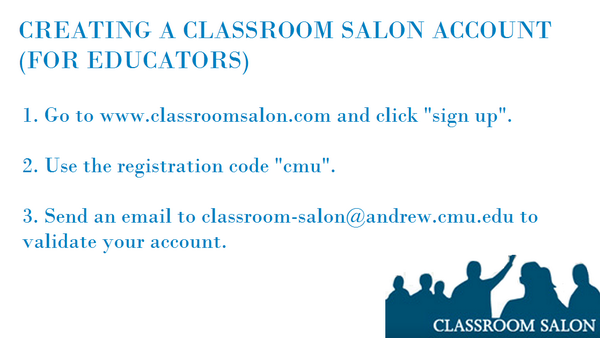 ClassroomSalon's tweet photo. Sign up for Classroom Salon in 3 easy steps! http://t.co/ZNZal8P21A