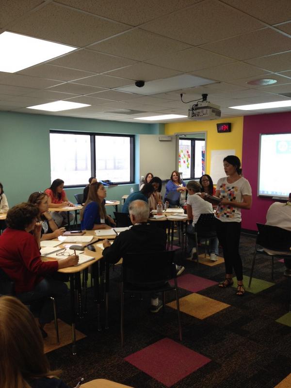 iPrepMath's tweet image. Day 4: Teachers presenting a #carnegielearning textbook lesson to their peers.