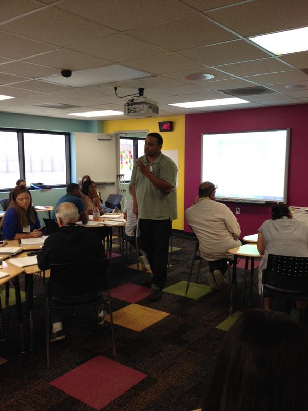 iPrepMath's tweet image. Day 4: Teachers presenting a #carnegielearning textbook lesson to their peers via a fish bowl activity.