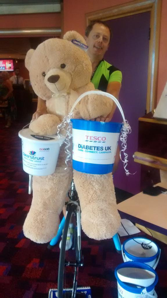 TescoGortonComm's tweet photo. Teddy riding our bike to get sponsors for @carerstrust and @DiabetesUK http://t.co/5mq6uNtUTk