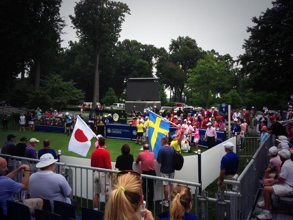 GolfweekNichols's tweet photo. Couple tournament officials trying to fire up the fans. Funny stuff with "Let's Go" playing in the background. http://t.co/r7s67sPU6Y