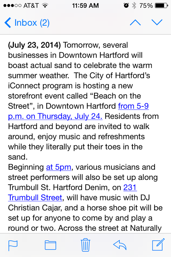 Maribellita's tweet photo. Tonight at 5:00pm. #GoHartford RT @jillkonopka: Beach on the street event in Hartford tonight! Join in! http://t.co/9cNkMA9t53 @MECAHartford