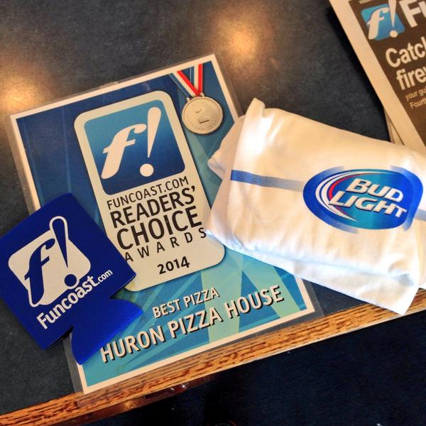 Funcoast's tweet image. You have until 7:30 to win tix to the Sizzling Summer Cruise if you stop out at Huron Pizza House