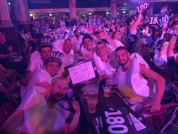 J_C_Booth's tweet photo. @OfficialPDC darts with the lads! How do you like your eggs ? #mymatchplay http://t.co/OaNZvh7Wdy