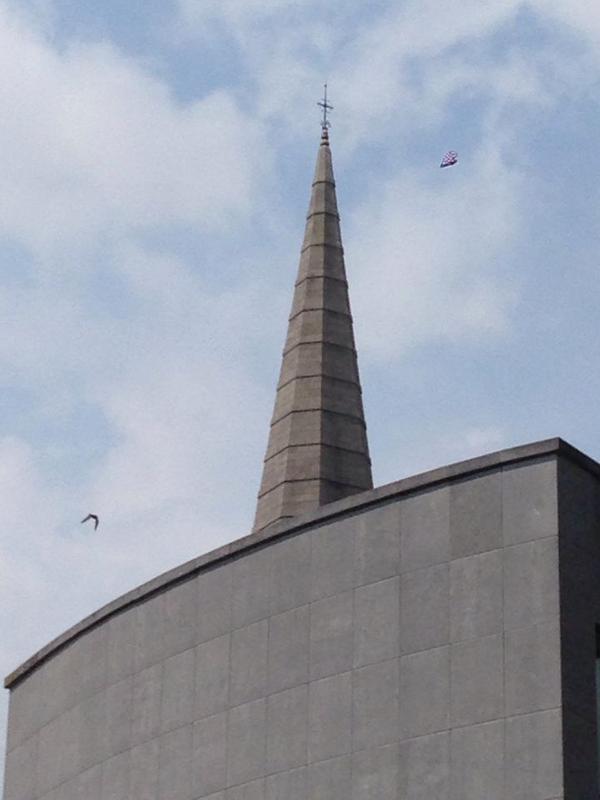 And here is spire of <a href="/ChristChurchWat/">ChristChurchWat</a> on roof of <a href="/theatreroyalw/">Theatre Royal</a>
