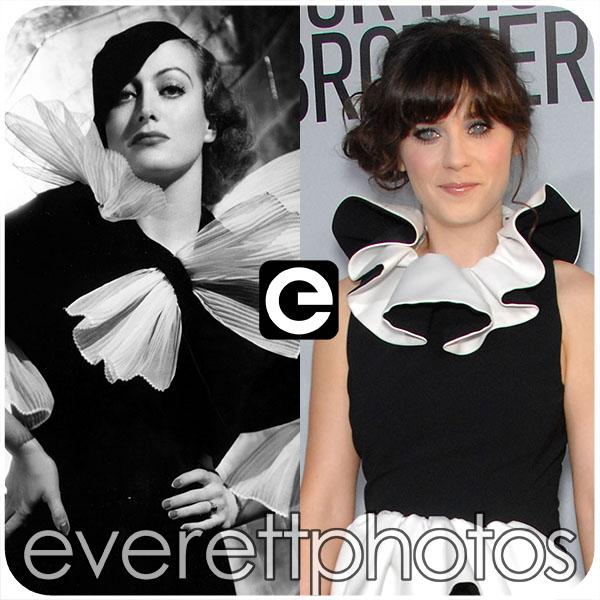 EverettPhotos's tweet photo. #RuffledCollar #JoanCrawford &amp; @ZooeyDeschanel in @Moschino #TBT #Fashion #Trend http://t.co/7WIUqq83YC