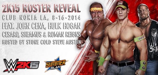 WWEgames's tweet image. Ready to join us for the #WWE2K15 Roster Reveal at @Summerslam? Use Pre-Sale Code: WWESTAPLES 2kgam.es/1ret1nH