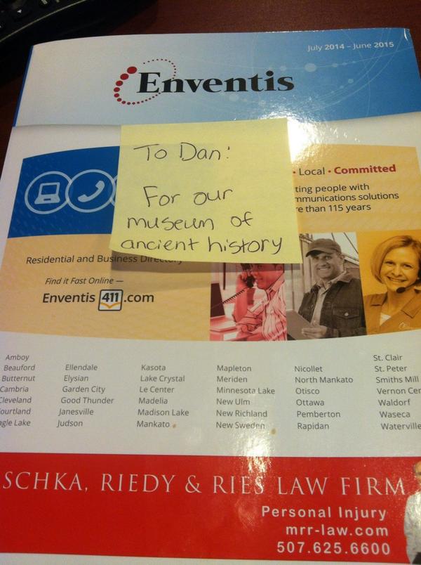 StacySteinhagen's tweet image. My boss happily announces, &quot;The new phone books have arrived. Ha.&quot; #timetravelisfun