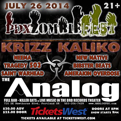 FingerBoneNet's tweet image. #PDXZOMBIEFEST w/ @KrizzKaliko &amp;amp; @SaintWarhead this Saturday at @AnalogPortland! @pdxevents @KPSU_PDX @weoutherenet