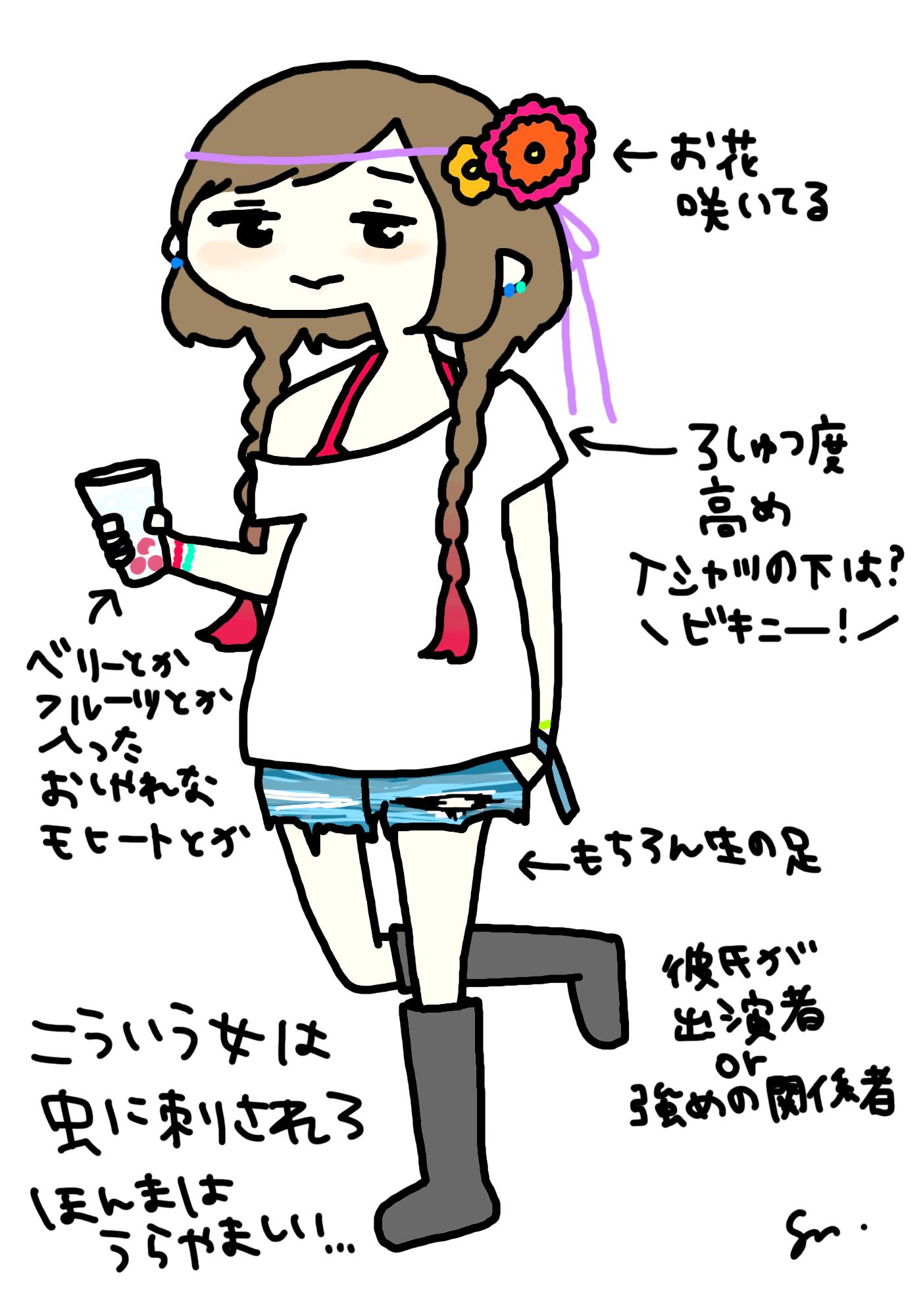 ますださえこ わたしも女の子なのでかわいい服装はいつでもどこでもしたいのですが出来ないので モテかわ夏フェス ファッション をディスることしか出来ません 生田斗真は田植えファッションの女子が好きって言ってたぞ ますだ1日1枚 Http T