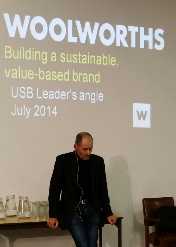 Attending the #USBLA @StellenboschUSB, listening to Simon Susman telling the Woolies sustainability story.