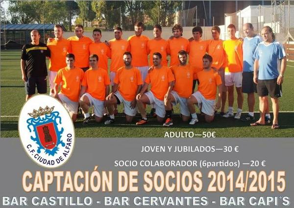 Campaña Captación de Socios 2014-2015 
Adulto - 50 €,  Joven y Jubilados - 30 € y Socio Colaborador - 20 €.