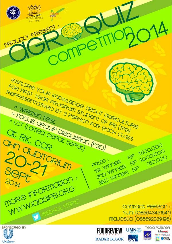 20-21 Sept | Agroquiz Competition @6thOlympic | Uji pengetahuanmu tentang pertanian!  <a href="/bemkmipb/">BEM KM IPB</a> <a href="/tweetIPB/">Kabar Kampus IPB</a>
