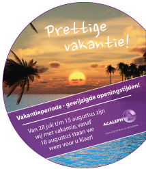 Acaleph_bv's tweet photo. Wij wensen iedereen een fijne vakantie en hopen jullie vanaf 18 augustus weer veilig terug te zien. http://t.co/ZcM2pwyU9N