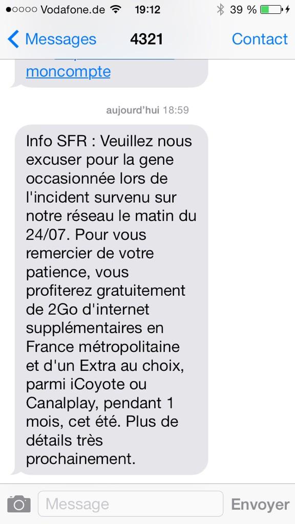 Minime mais toujours bien d'avoir un geste commercial de <a href="/SFR/">SFR</a> suite a un incident. Très commercial.