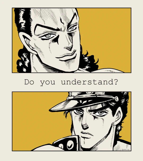 ジョジョワンドロ。お題「黄色」 ラバソと承太郎。5分オーバーしました  #JOJO版深夜の真剣お絵描き60分一本勝負 