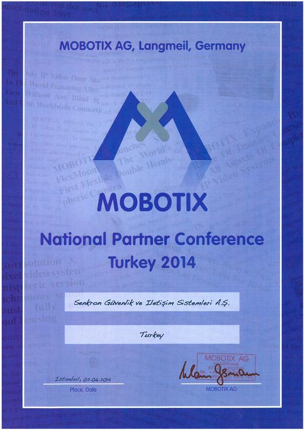 Mobotix - National Partner Conference'a katılımda bulunmuş olup Senkron'a Ulusal Partnerlik Sertifikası verilmiştir.
