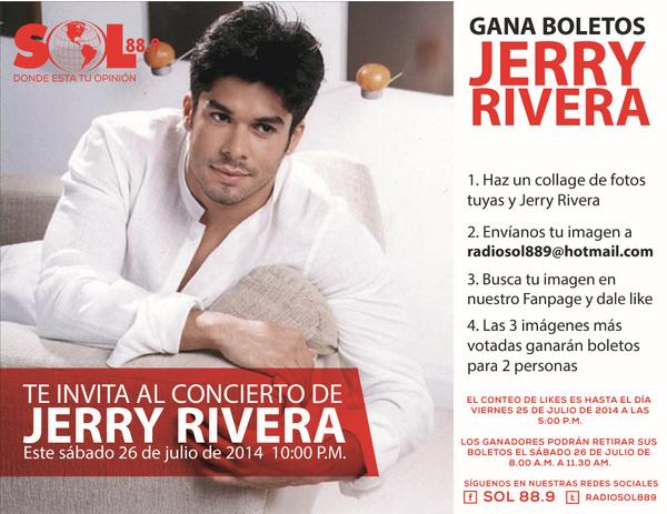 radiosol889's tweet photo. Puedes ganar entradas para el concierto de Jerry Rivera este 26 de julio.
Sigue los siguientes pasos: http://t.co/OphQ4KkNre