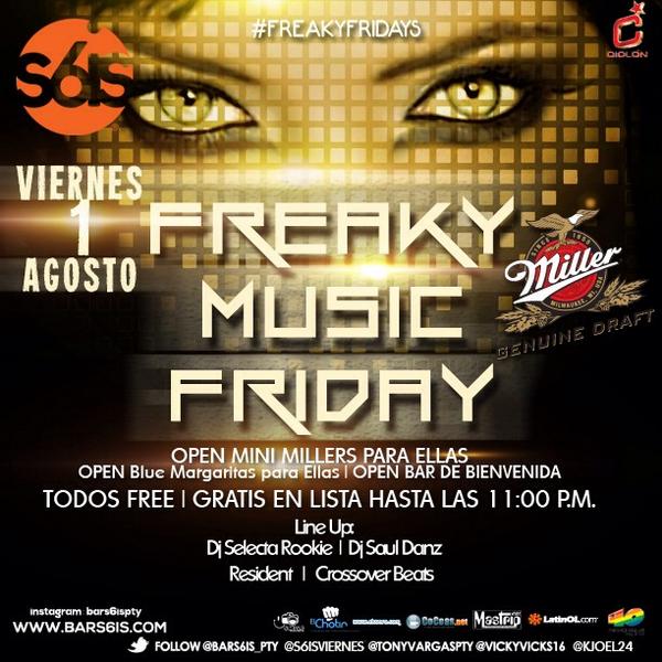 S6ISVIERNES's tweet photo. Hoy BarS6IS Freaky Music Friday!! TODOS FREE en lista hasta las 11 OPEN BAR de Bienvenida Botellas desde 25$ http://t.co/OOzDDitpye