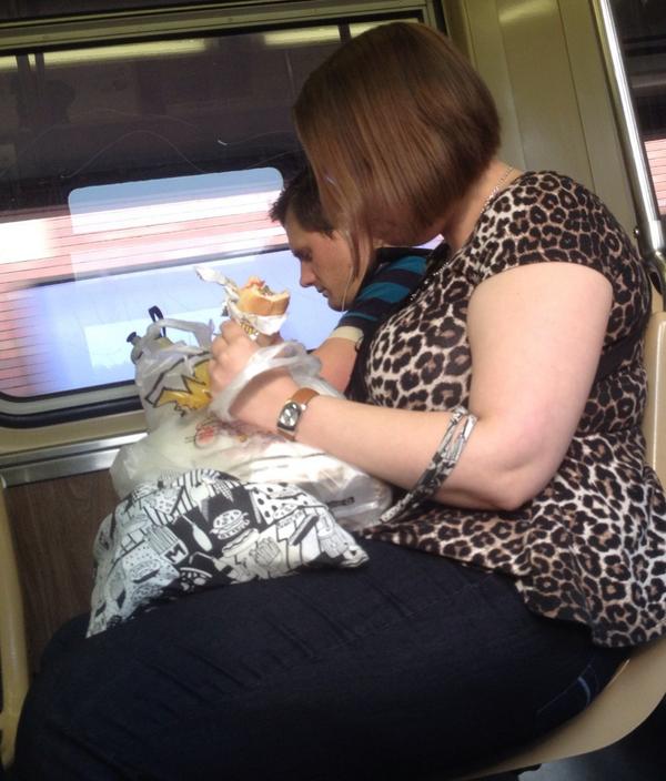cpbelser's tweet photo. She can't wait to get home, so she opens a foot long to eat on the train. I wonder when she just gave up on life? http://t.co/g6CsjBgxAv