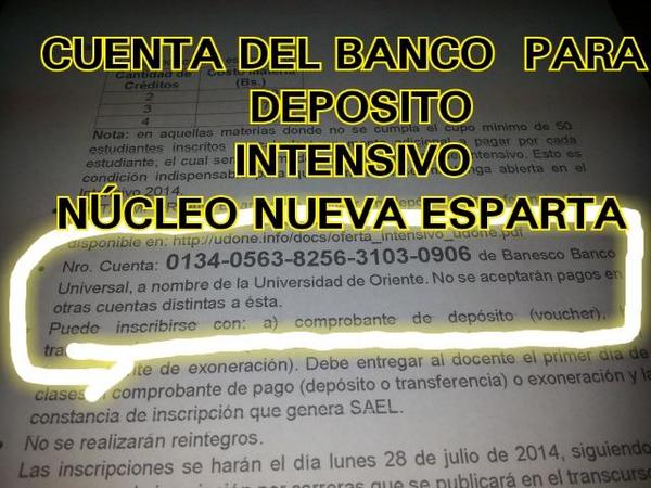 Est_CNUDONE's tweet photo. Números de Cuentas para el Intensivo @vivalaudone @MovLUST8 @UDO_21 @100_UDISTASNE http://t.co/SVtPXenHaY