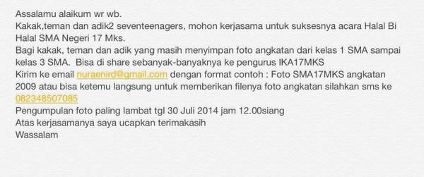 IKA17MKS's tweet photo. Selamat sahur warga seventeenagers, bantu pengurus IKA17 dong.
Bagi yg masih nyimpan foto angkatanya bisa di share. http://t.co/k6HgykOFuP