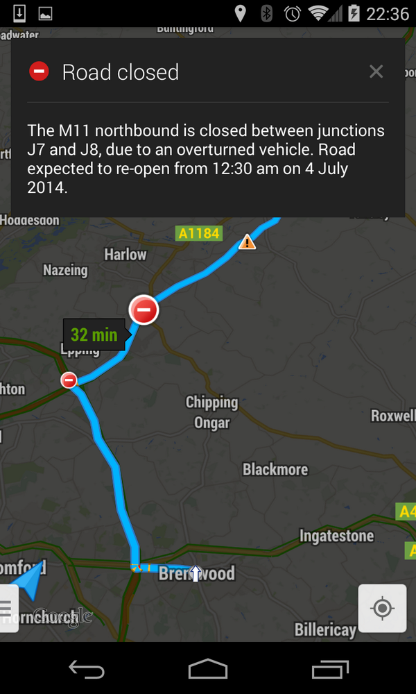 rddave's tweet image. Why did @googlemaps want to send me up the M11 when it was closed? #SatNavFail (was a month ago, open now!)