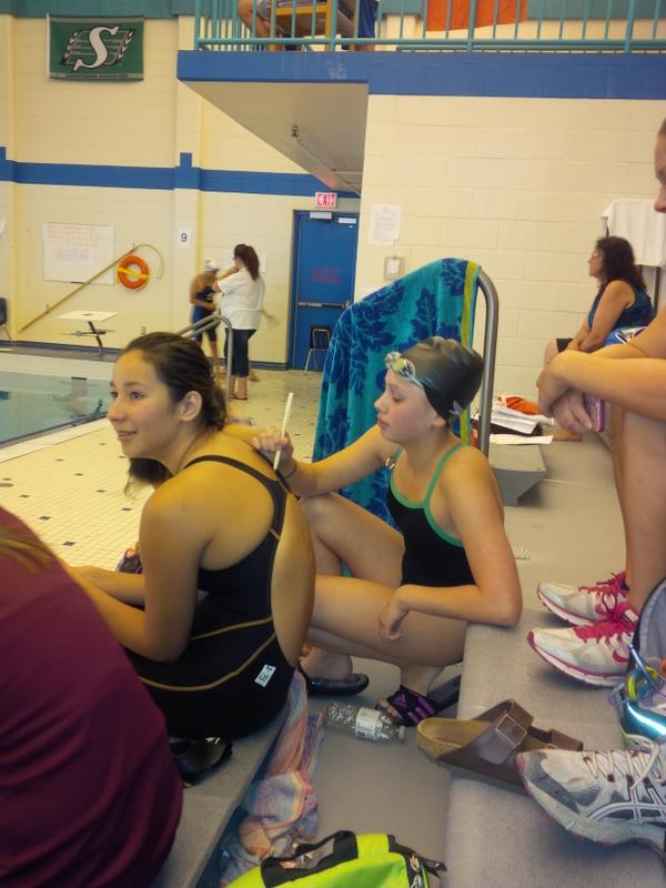 The girls being creative in Moose Jaw before their last swimming  event