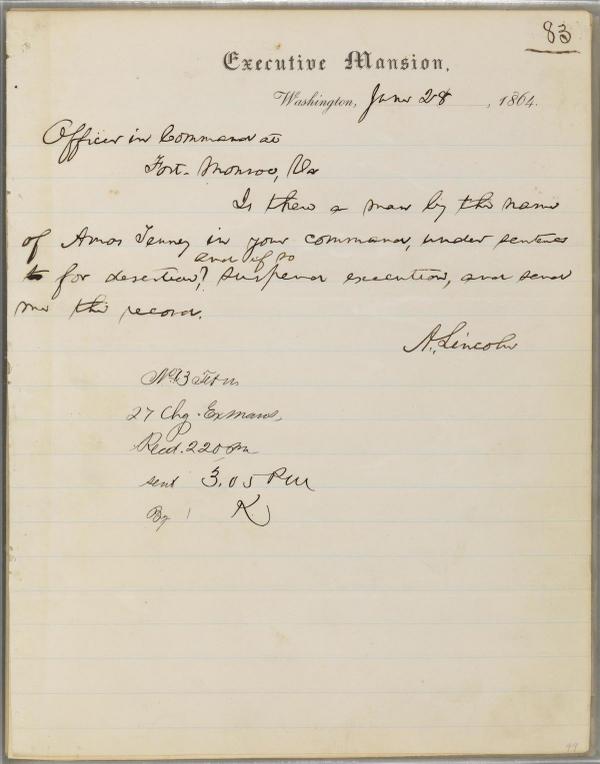 opensocialed's tweet photo. Is there a man by the name of Amos Tenney ..under sentence for desertion? A. Lincoln http://t.co/8CyFaQR6GD http://t.co/3DdKYuDSfL