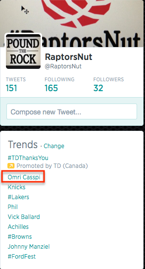 RaptorsNut's tweet photo. Love seeing the first Israeli born #NBA player @Casspi18 as a #trending topic on #twitter! #RTZ #NBA #RaptorsWinEast http://t.co/c2DoKOo605