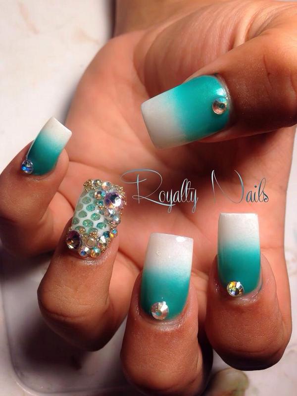 KingOfNail's tweet photo. Mermaid nail and ombré 💚 http://t.co/Z03vJOd83N