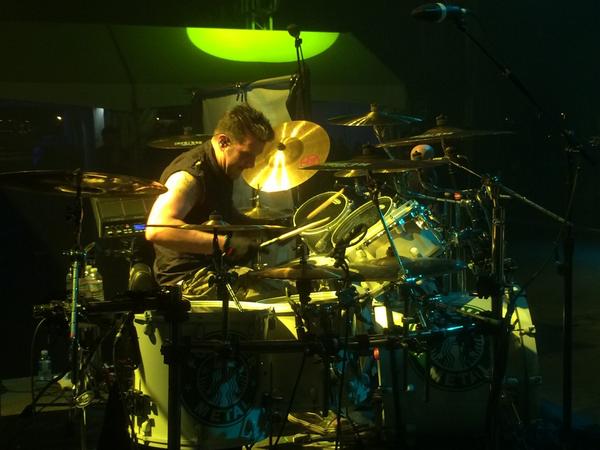 Anthrax's tweet photo. RT @EddieTrunk: The machine that is @skisum on drums. @Anthrax TNT http://t.co/sV33kNX53B