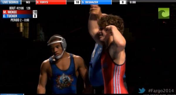 FloWrestling's tweet image. MITCH MCKEE - NATIONAL CHAMP! Whatta stud. 10-8 over Tucker. #Fargo2014