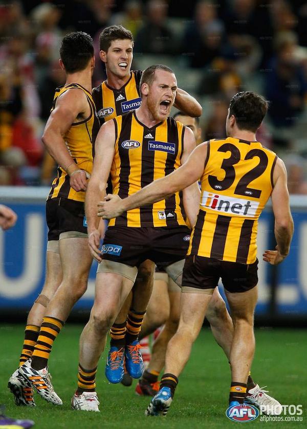 AFL's tweet photo. Hawthorn win! #AFLHawksSwans http://t.co/jqn7cecd7t