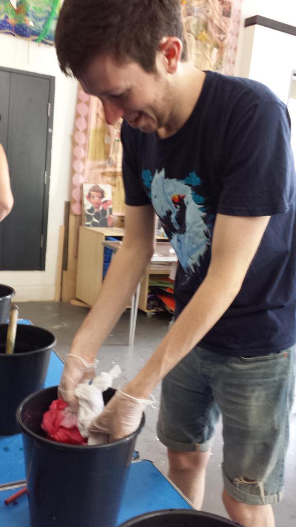 Sammy, Marketing Co-ordinator (the brains behind the awesome hijack fliers! ) is getting his tie dye on....