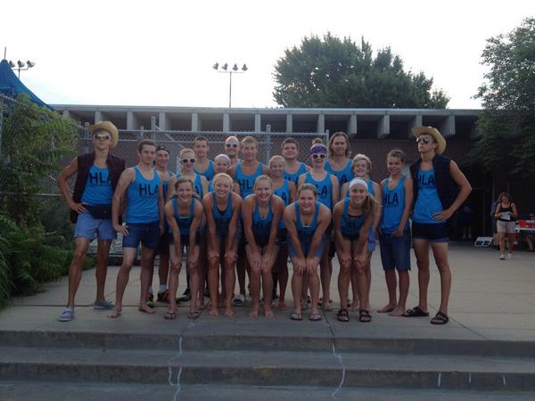 @swimswamnews Suns Out Guns Out, team brotanks and jorts for day 3 of LSC champs! #ridiculous #jorts #trash