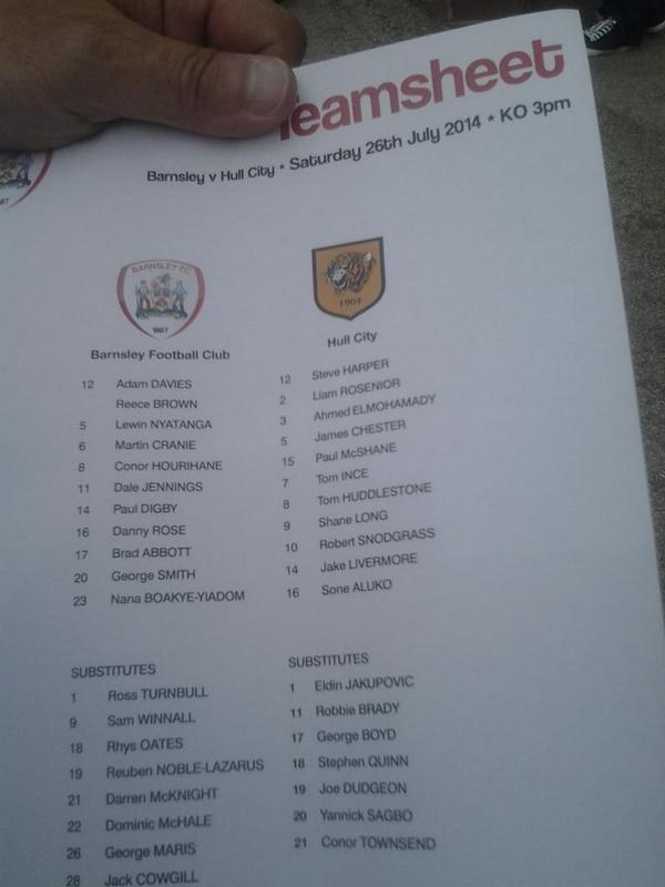 bbcburnsy's tweet photo. Teamsheet Barnsley v Hull City #hcafc http://t.co/wx70zJPNnB
